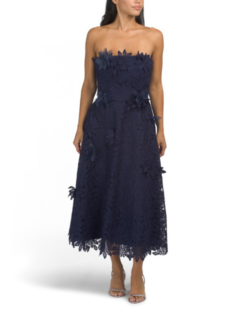 RENE BY RENE RUIZ Strapless Cutwork Lace Tea-length Dress
